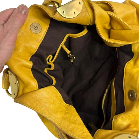 Kooba Vintage Mustard Yellow Leather Tote Bag with Bow Detail & Gold Hardware - Picture 7 of 13